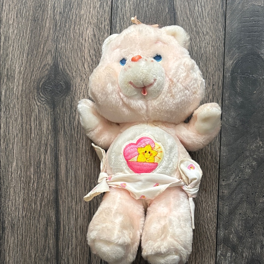 Charming Light Pink Care Bear Plush Bear with Heart Design 1983